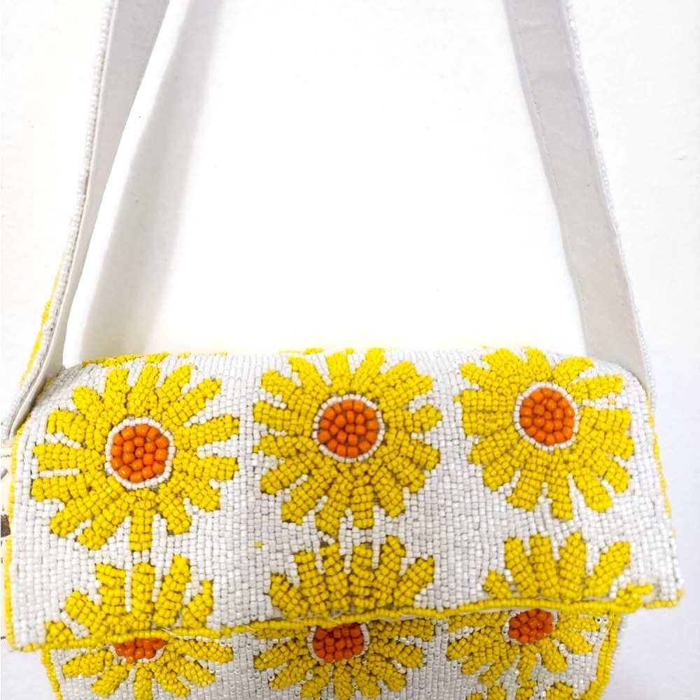 Floral Beaded White and Yellow Women's Bag